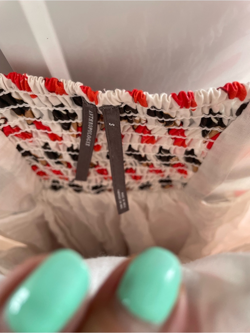 Anthropologie Cream Midi Dress with Red & Black Pattern - Picture 2 of 6